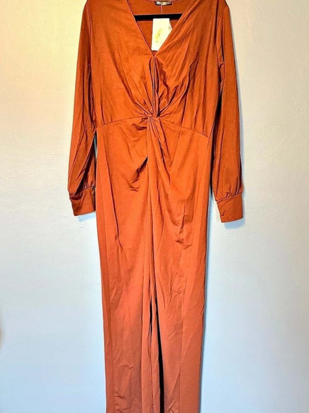 Prettygarden Women's Long Sleeve V-Neck Twist Front Maxi Dress Brown, NWT. Sz XL